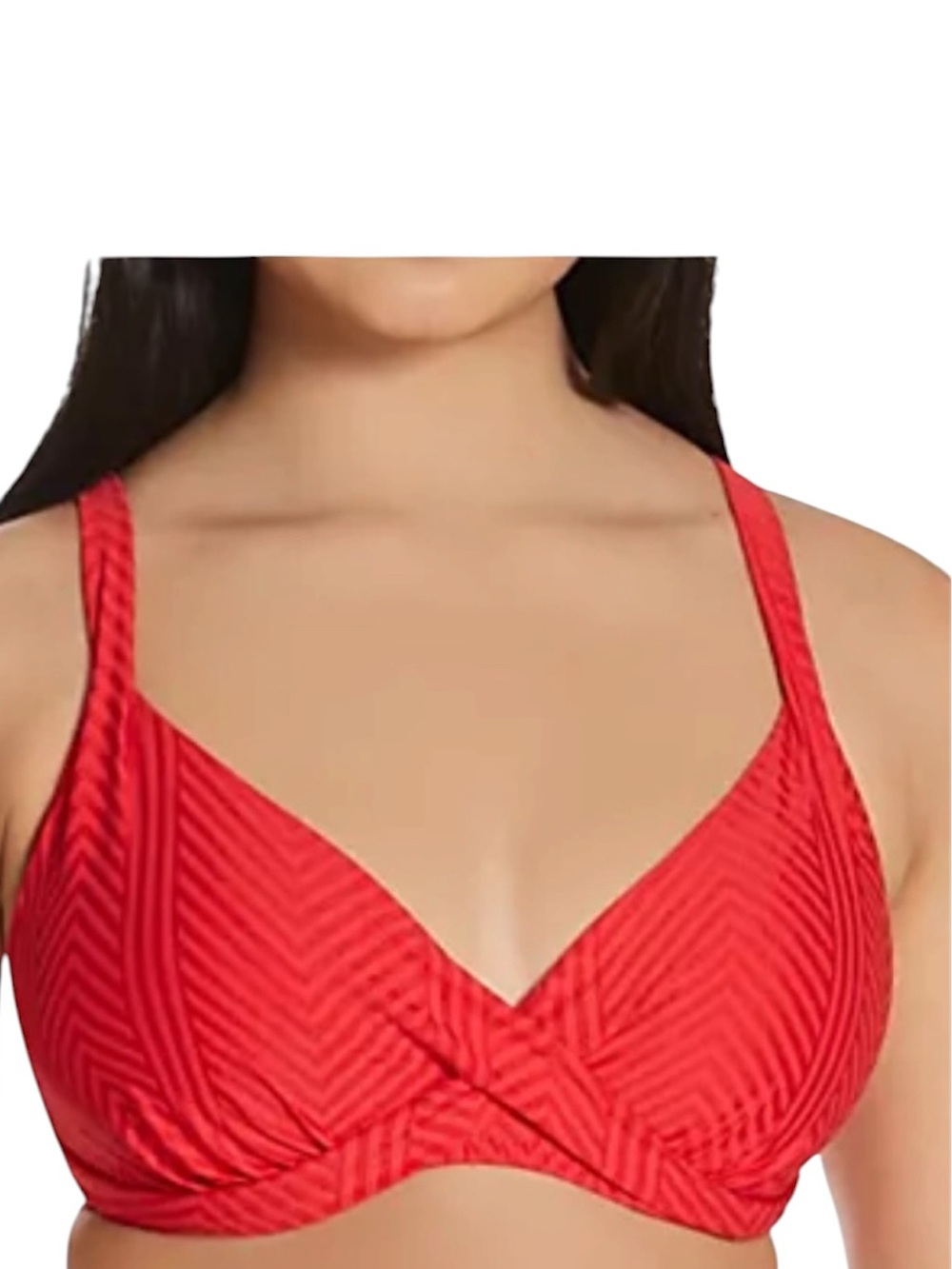 FANTASIE 36G Red Underwire Bikini Top Twist Front Support Swim Top